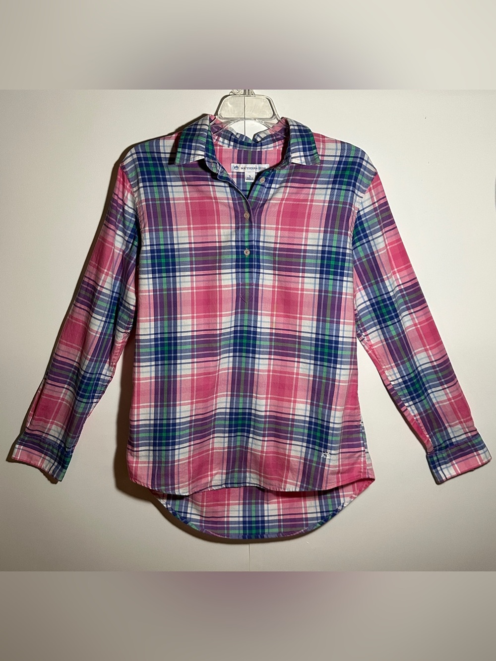 Southern Tide Pink Blue Green Plaid Button-Down Shirt